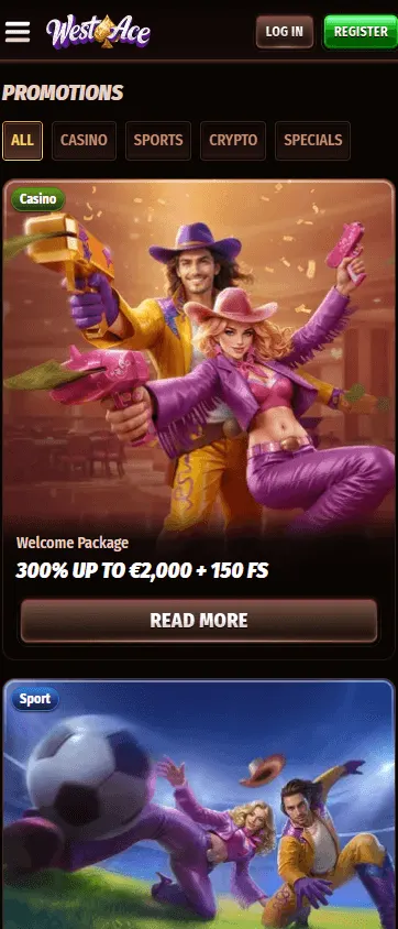 Westace Casino promotions area on mobile