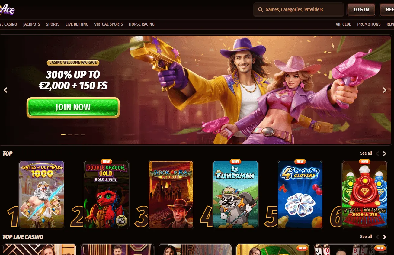 Westace Casino home screen on desktop