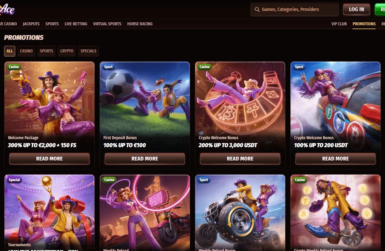 Westace Casino promotions area on desktop